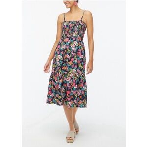 J. Crew Floral Smocked Tiered Sleeveless A-Line Midi Dress Boho Navy Pink Small